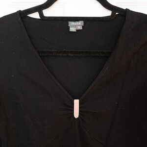 Muse Black Long Sleeve V-Neck Top Vintage 90s
